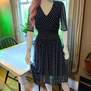 Navy Blue Polka Dot Midi Dress